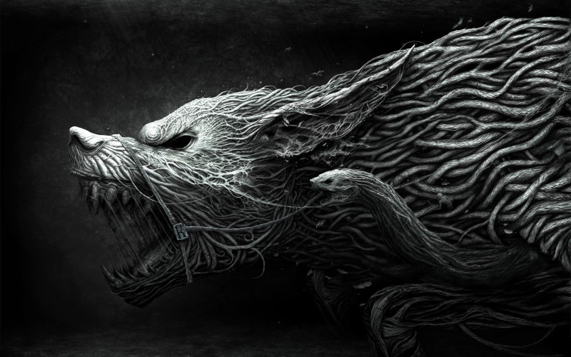 2K, 3d and abstract, bush, dark, rage, wolf, fantasy