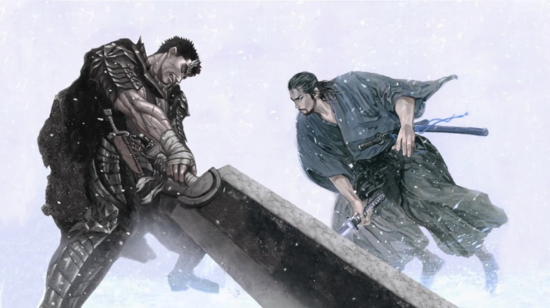 outdoors, snow, musashi, snowing, Vagabond, leisure activity, lifestyles, people, adult, real people, two people, nature, men, Berserk, young adult, winter