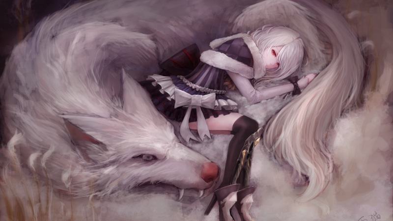 real people, wolf, dress, one person, lifestyles, red eyes, illustration, long hair, clothing, anime girls, fantasy art, girl, animal wildlife, portrait