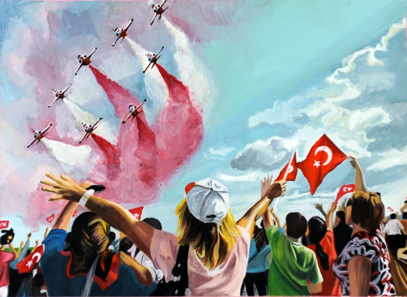 togetherness, adult, nature, red, celebration, flags, women, people, outdoors, day, flag, sky, crowd, holding, Turkey, painting, limb, human limb, real people
