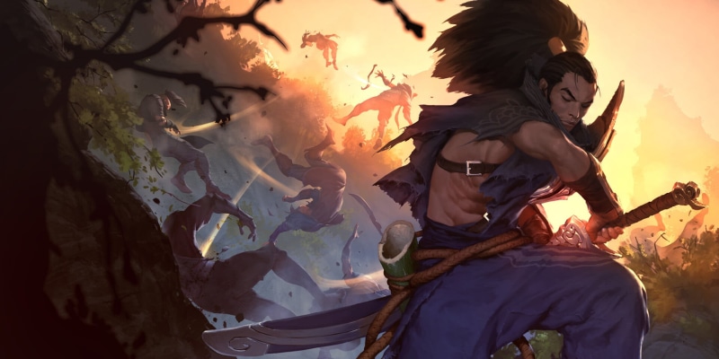 black hair, League of Legends, sword, artwork, Yasuo (League of Legends), men, Yasuo, digital art, video games, closed eyes, ponytail, 1080P