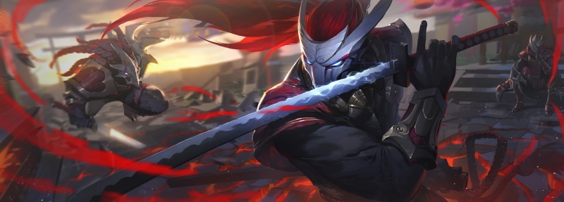 Rengar, artwork, katana, warriors, fantasy, sword, digital art, League of Legends, lens flare, fantasy art, battle, mask, weapon, 4K, Talon, game, destruction