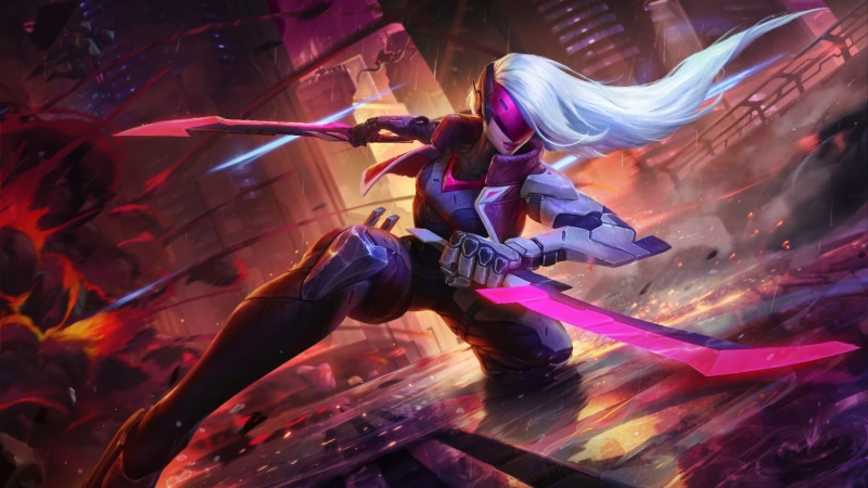 1080P, holding, League of Legends, skill, one person, motion, young adult, clothing, Katarina, leisure activity, indoors, full length, multi colored, women