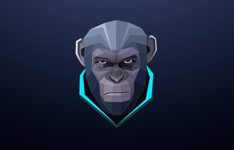 game, byrotek, looking at camera, minimalism, studio shot, close-up, portrait, indoors, cut out, monkey, representation, human face, digital art
