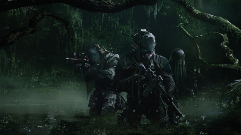 swamp, assault rifle, shrubbery, wolf, tactical, Armored, Tom Clancys Ghost Recon Breakpoint, 4K