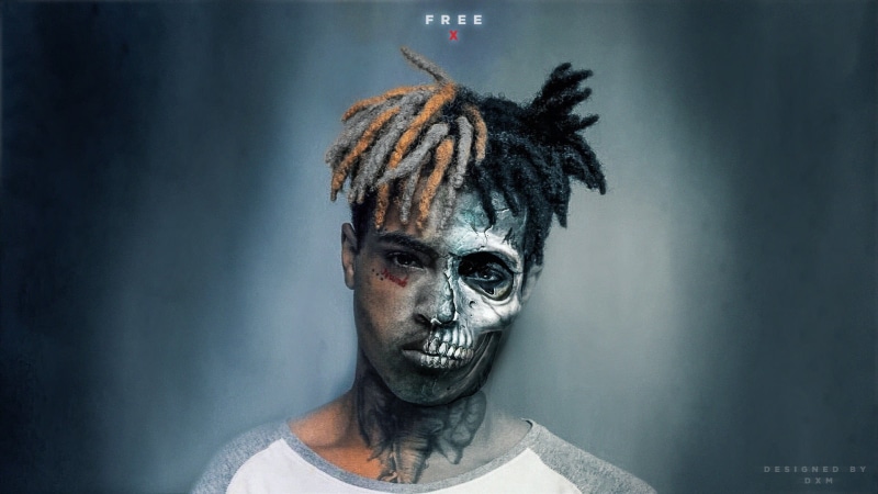 spooky, XXXTENTACION, studio shot, tattoo, close-up, 1080P, men, body part, make-up, dyed hair, human body part, adult, headshot, bizarre, bright, paint