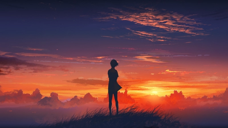 1080P, anime girls, sunset, sunrise, girls, anime