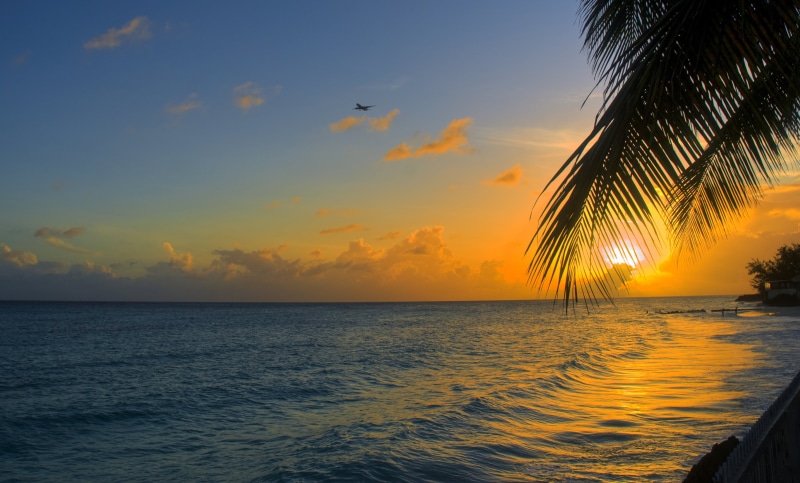beautiful, orange, sun, nature, sky, sunrise  sunset, sea, mood, summer, sunset, sunrise, vacations, palm, dusk, water, plane, 2K, clouds, sunlight, colourful