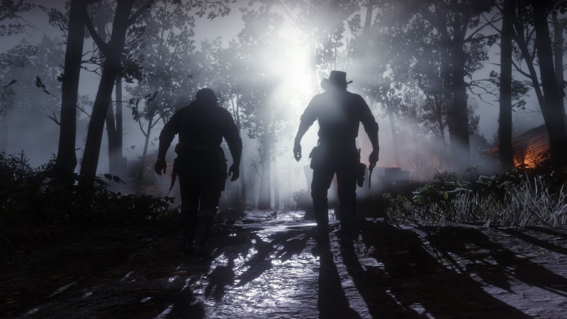walking, nature, plant, standing, lifestyles, the way forward, full length, water, Red Dead Redemption, rain, forest, tree, leisure activity, silhouette