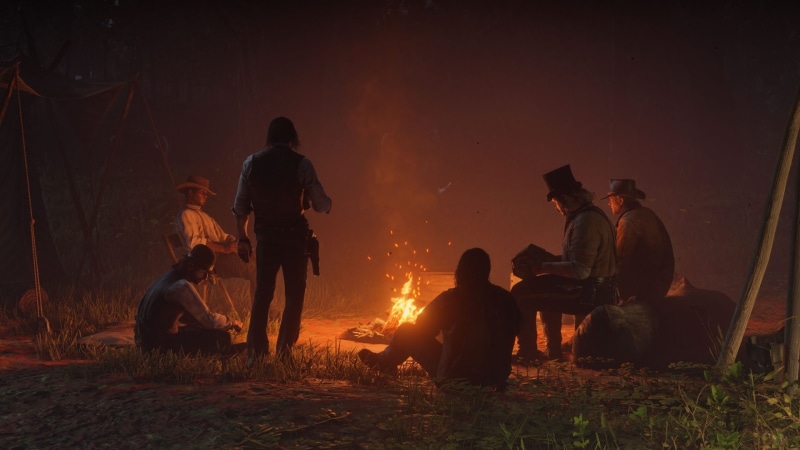 cowboys, video games, Video Game Art, Red Dead Redemption 2, 1080P, fire, Red Dead Redemption