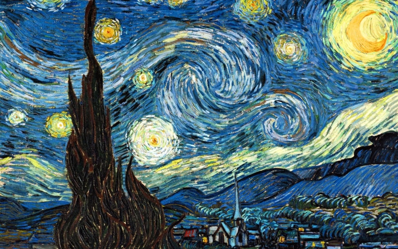 1080P, stars, The Starry Night, classic art, surreal, painting, Vincent van Gogh