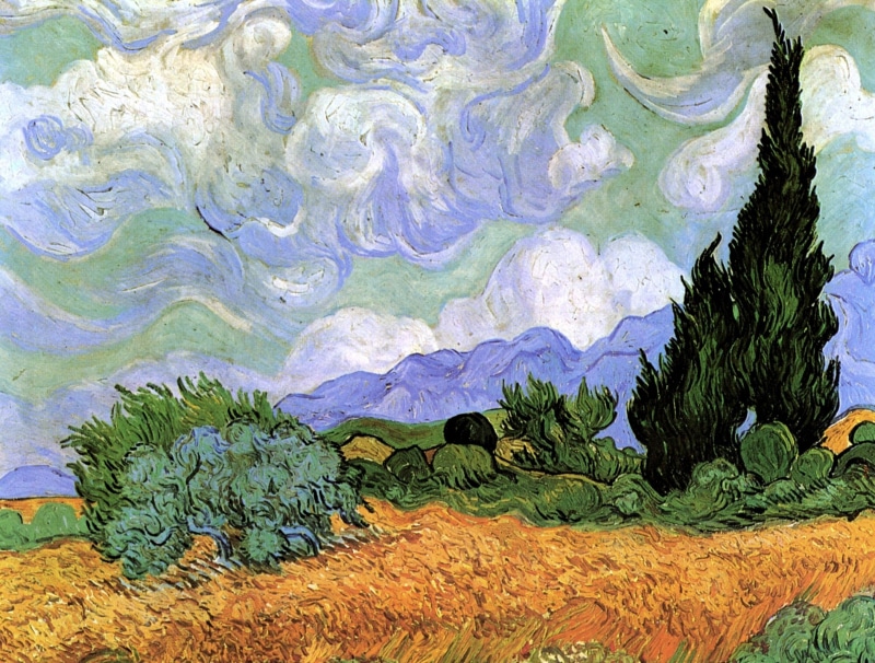 Wheat Field, 2K, Vincent van Gogh, with Cypresses