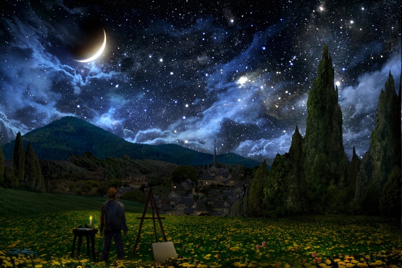 vincent van gogh the starry night crescent moon painters stars landscape, 5K