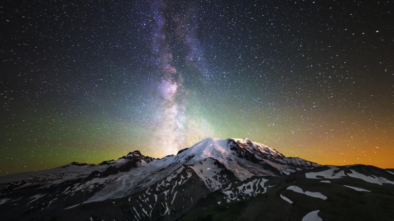 majestic, mountain peak, space, no people, nature, mountain, star - space, starry night, galaxy, sky, starry, astronomy, 4K, snowcapped mountain, stars