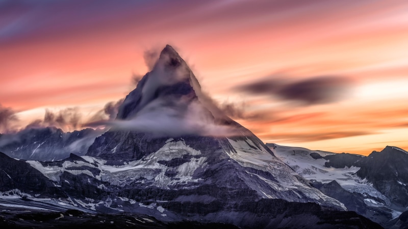 matterhorn, summit, clouds, beautiful, snow, nature, sky, 4K, switzerland, zermatt, mountain, peak, alps