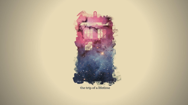 The Doctor, illustration, vignette, pink color, colored background, Doctor Who, house, digital composite, TARDIS, blue, healthcare and medicine, space