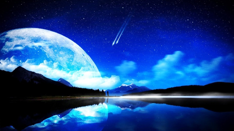 galaxy, outdoors, space, tranquil scene, fantasy, astronomy, reflection, nature, stars, beauty in nature, star field, water, moon, scenics - nature, tranquility
