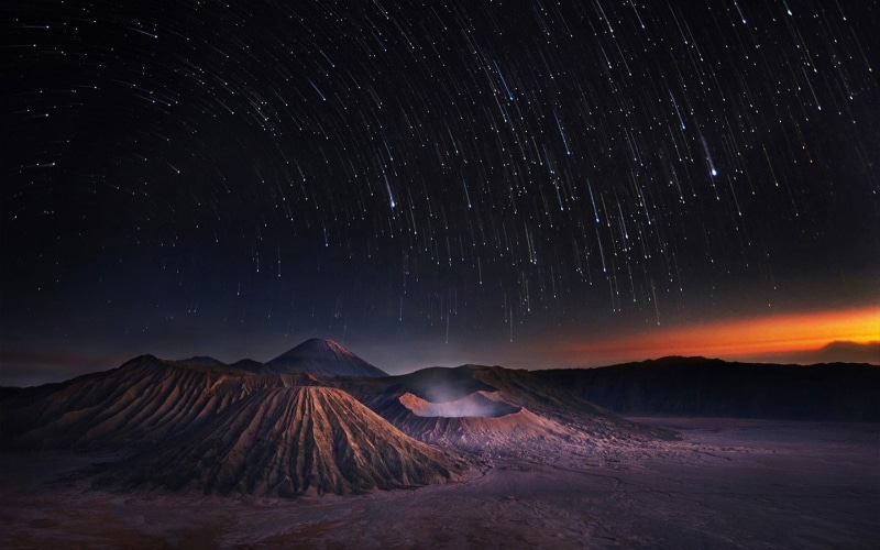 Milky way, volcanic crater, outdoors, environment, tranquil scene, Indonesia, Mount Bromo, space, Star Trails, tranquility, travel destinations, Long Exposure
