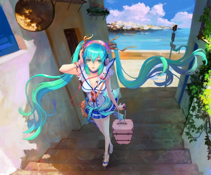sky, casual clothing, outdoors, portrait, creativity, full length, representation, Vocaloid, lifestyles, girls, day, one person, childhood, 480P, hatsune