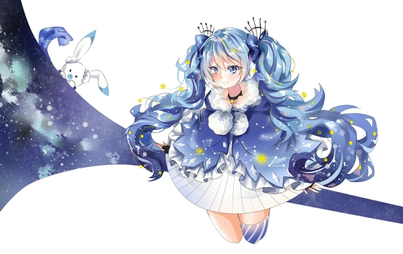 twintails, indoors, animals, women, Vocaloid, hairstyle, white background, front view, miku, hatsune, 720P, looking at camera, blue, one person, hair