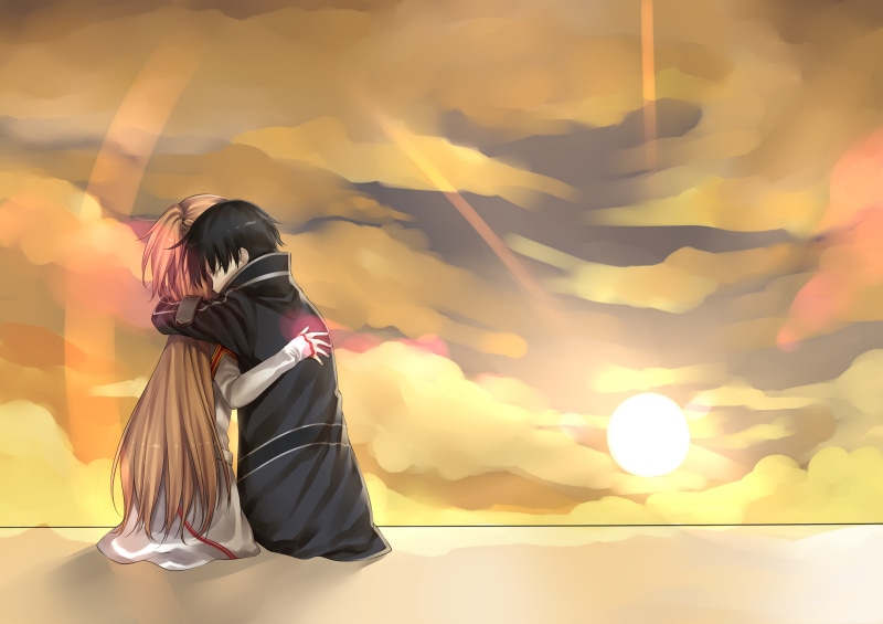 standing, real people, adult, backgrounds, sunset, females, nature, lifestyles, hairstyle, illuminated, illustration, Kirito, sky, short hair, 2K, sunlight