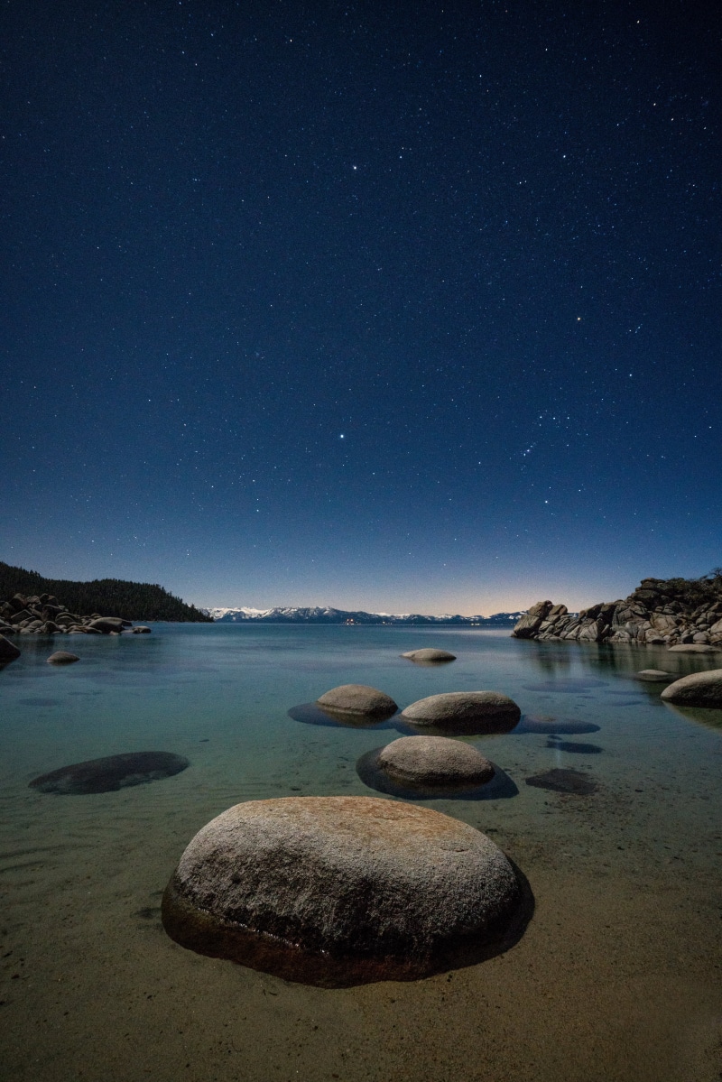 sky, time, nature, landscape photography, star - Space, water, Lake Tahoe, water  blue, lake, galaxy, mountain, night, astrophotography, night time, 8K