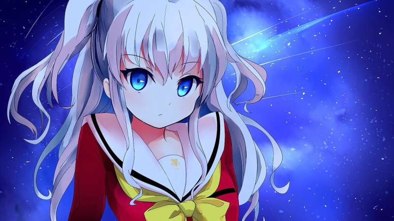looking at viewer, art and craft, close-up, Tomonori Nao, Charlotte (anime), anime girls, white hair, pattern, human representation, design, creativity