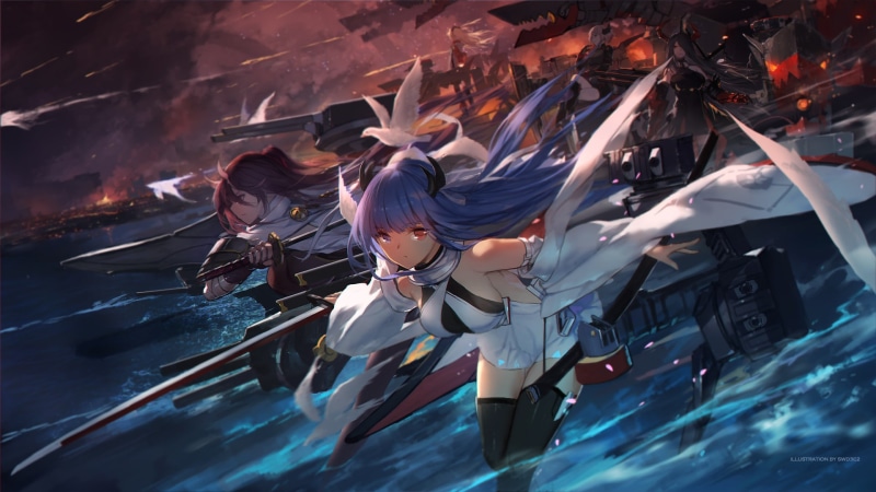 blue eyes, water, birds, swd3e2, long hair, short hair, togetherness, group of people, 1080P, heterochromia, real people, adult, people, lifestyles, anime girls