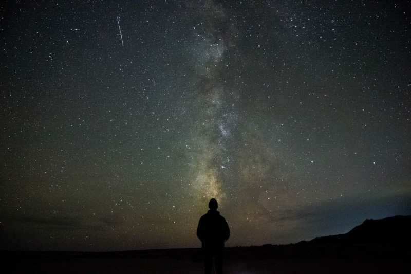 milky way, landscape, space and astronomy, infinity, one person, space, 720P, looking, astronomy, star, outdoors, star field, rear view, beauty in nature