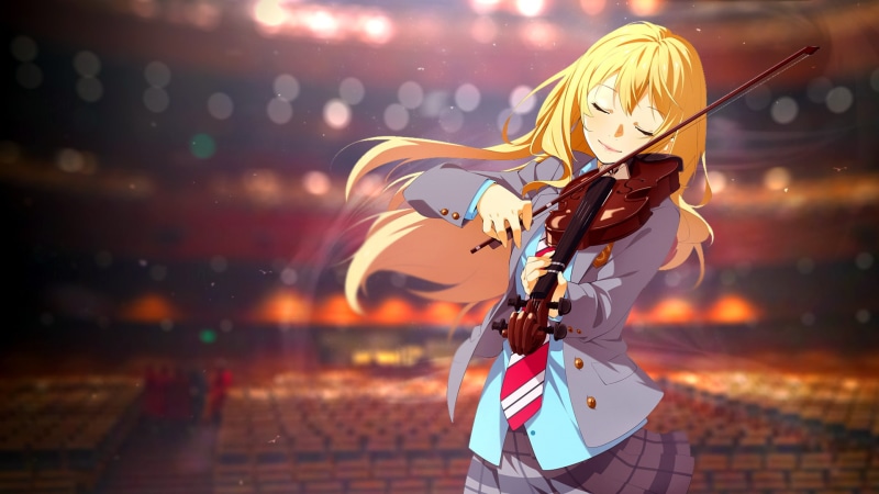 nature, Miyazono Kaori, blonde, adult, standing, long hair, 1080P, night, anime girls, one person, outdoors, holding, focus on foreground, city, sport