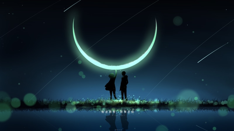 2K, Original, Anime, Boy, Shooting Star, Night, Girl