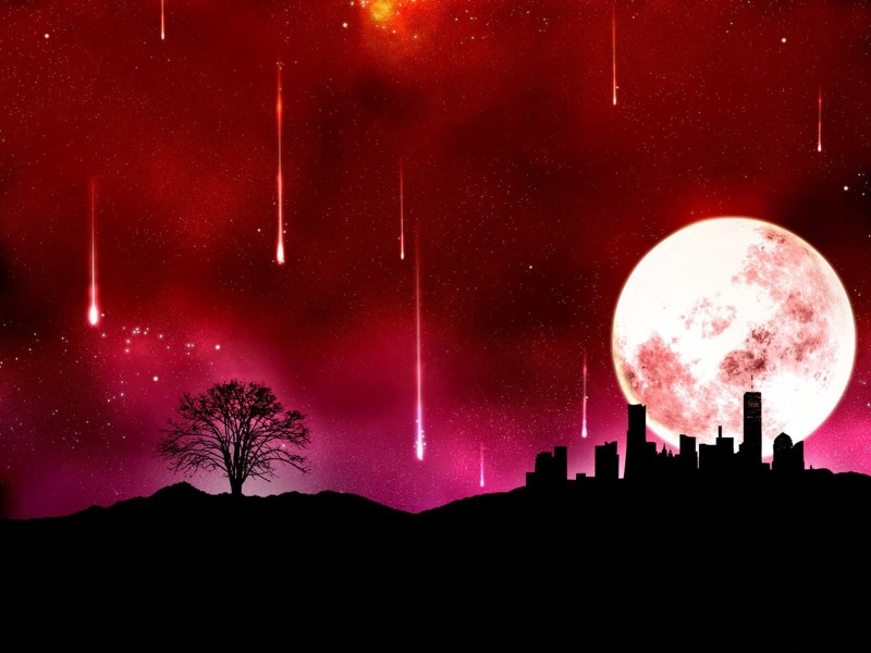 sphere, astronomy, red, purple, outdoors, night, no people, digital art, landscape, illuminated, 720P, cityscape, space, sky, tranquil scene, Moon, beauty in nature