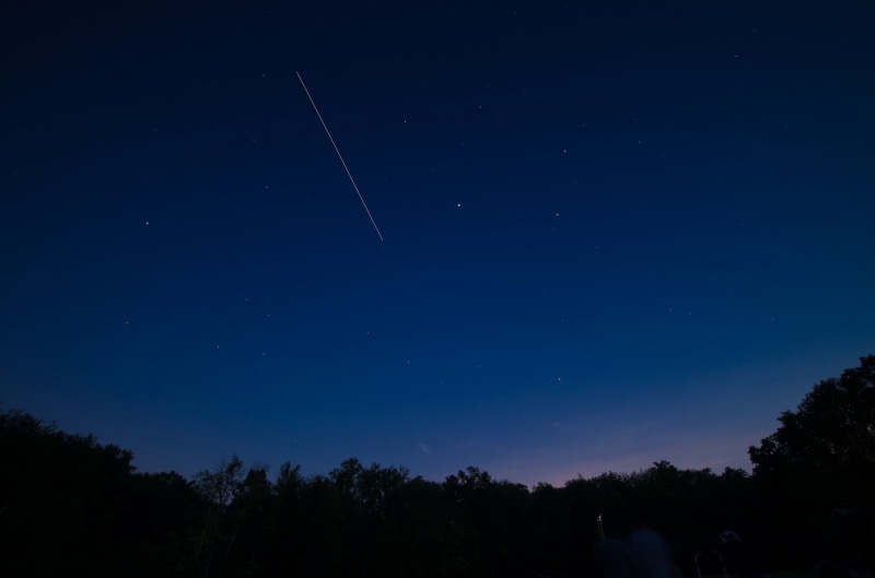 star, far view, blue, tranquil scene, trees, plant, astronomy, 720P, tree, galaxy, vapor trail, beauty in nature, shooting stars, space, no people, night