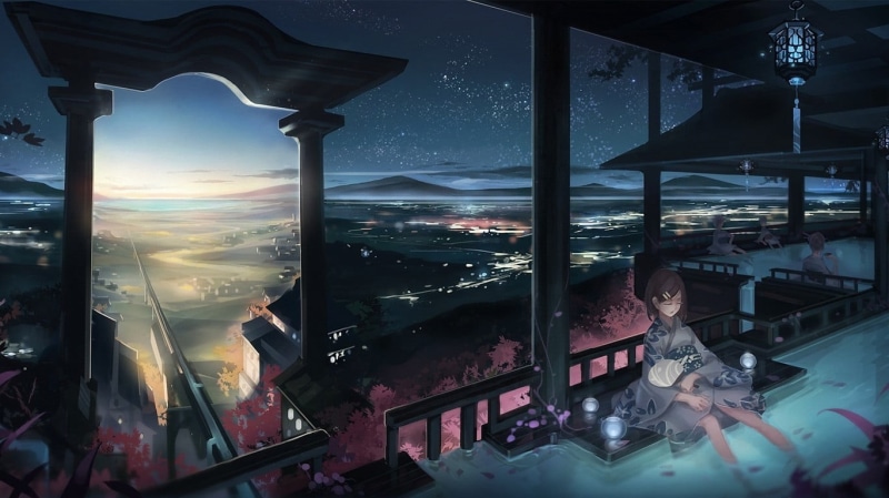 transportation, anime, travel, sunset, sky, built structure, character, digital, city, cityscape, night, digital composite, building, metal