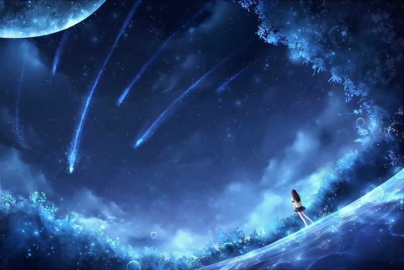 Anime, Comet, Fantasy, Night, 1080P, Girl, Planet, Original