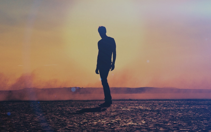 tycho, flare, sunset, silhouette, 4K, music, scenics - nature, sky, standing, art, sun, one person, waterfront, land, man, beauty in nature, water, sea
