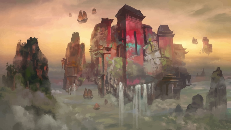 Futuristic, fantasy, x, mountains, deserts, 4K, nature, 3840x2160 px, art, Songs, Clouds, fantasy art, px, hd