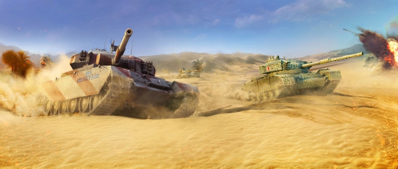 Mountains, battle, Desert, tanks, UK, power, cloud - sky, tractor, panoramic, equipment, dust, Wargaming Net, British Tank, weapon, 1080P, sunlight, Conqueror