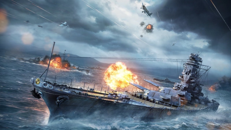 aircraft, trunk, waves, shot, WG, World Ship, Wargaming Net, ship, World of Warships, wargaming, flame, warships, 1080P, world, WoWP, Iron, ships, fire