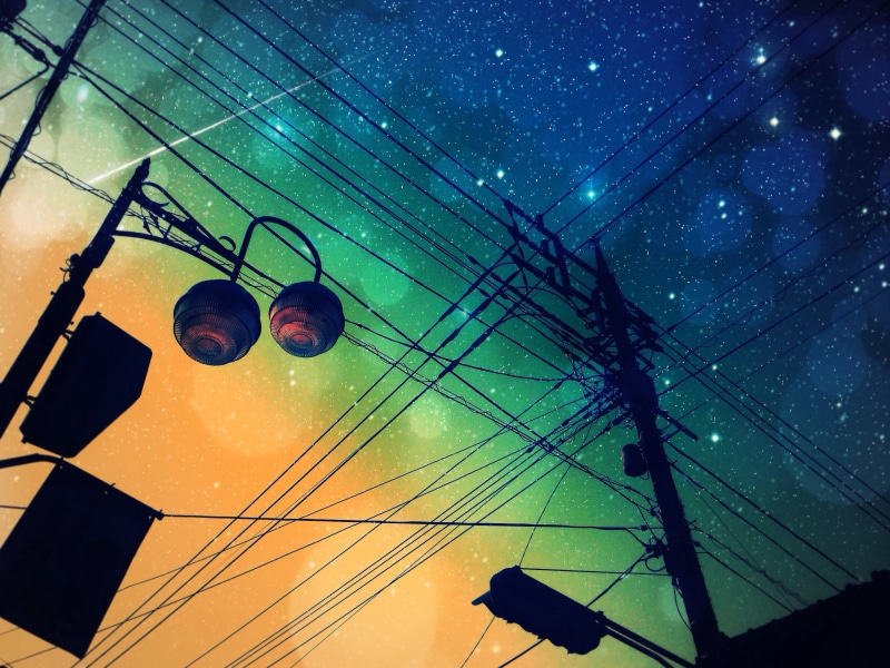 utility pole, 2K, sky, stars, comet