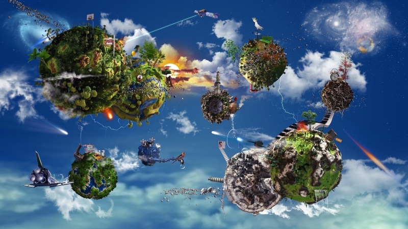 sky, clouds, planet, 1080P, digital art, photo manipulation, satellite, comet, spaceship