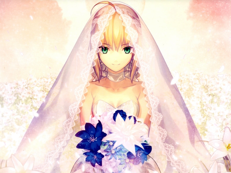one person, illustration, nature, anime girls, flower, anime, leisure activity, character, digital composite, Fate Series, blonde, females, day, sunlight
