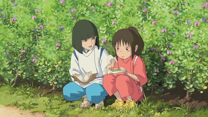 Hayao Miyazaki, cute, real people, two people, boys, innocence, togetherness, grass, full length, men, Chihiro, women, plant, anime girls, sitting, 1080P