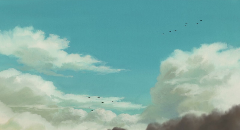 transportation, Hayao Miyazaki, day, animal themes, beauty in nature, outdoors, sky, air vehicle, flock of birds, nature, 1080P, plane, airplane, cloud - sky