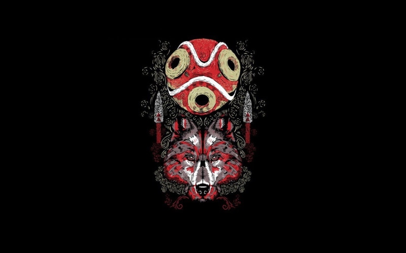 black background, celebration, studio shot, one animal, single object, art and craft, animal head, representation, mask, copy space, Princess Mononoke