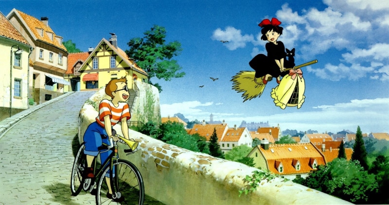 Kikis Delivery Service, transportation, nature, 720P, real people, building, anime girls, cloud - sky, residential district, building exterior, full length