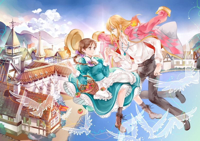 arts culture and entertainment, amusement park ride, sky, smiling, calcifer, low angle view, fun, haired, sophie hatter, women, happiness, amusement park