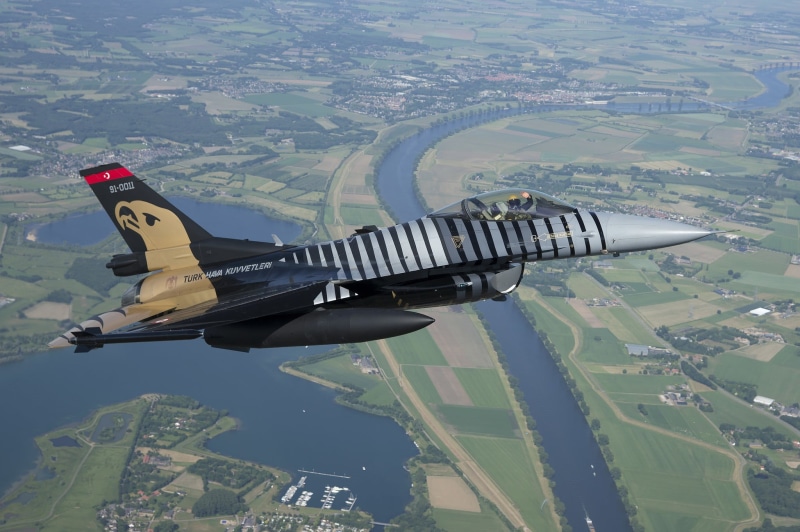 air vehicle, black, transportation, airplane, Turkish Air Force, no people, Turkish Armed Forces, aerial view, motion, fighter, jet, General Dynamics F-16 Fighting Falcon
