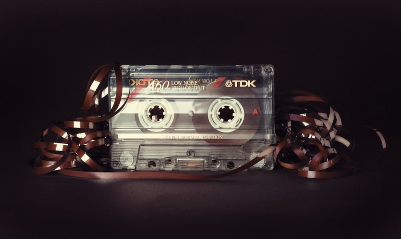 black background, antique, cassette, music, retro styled, connection, still life, selective, audio equipment, camera - photographic equipment, arts culture and entertainment