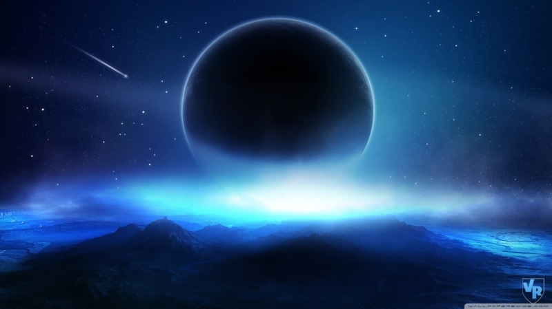 space art, planet, galaxy, dark blue, sky, digital art, meteorology, blue, light - natural phenomenon, atmosphere, star - space, landscape, glowing, astronomy
